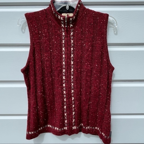Woolrich Sweater Vest Wool Blend Lambswool Trim Full Zip Ruby Heather Size M - Picture 1 of 6